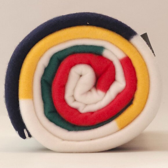 Hudson’s Bay Stripes Fleece Throw Blanket Multi-Coloured BNIP 💚❤️💛💙 - Picture 3 of 6